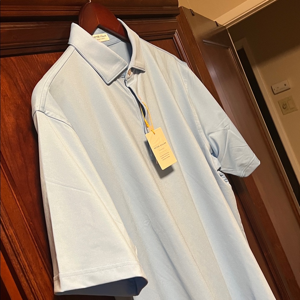 Brand New Peter Millar Summer Comfort Crown Sport Sky Blue Performance Golf Polo - Picture 5 of 12